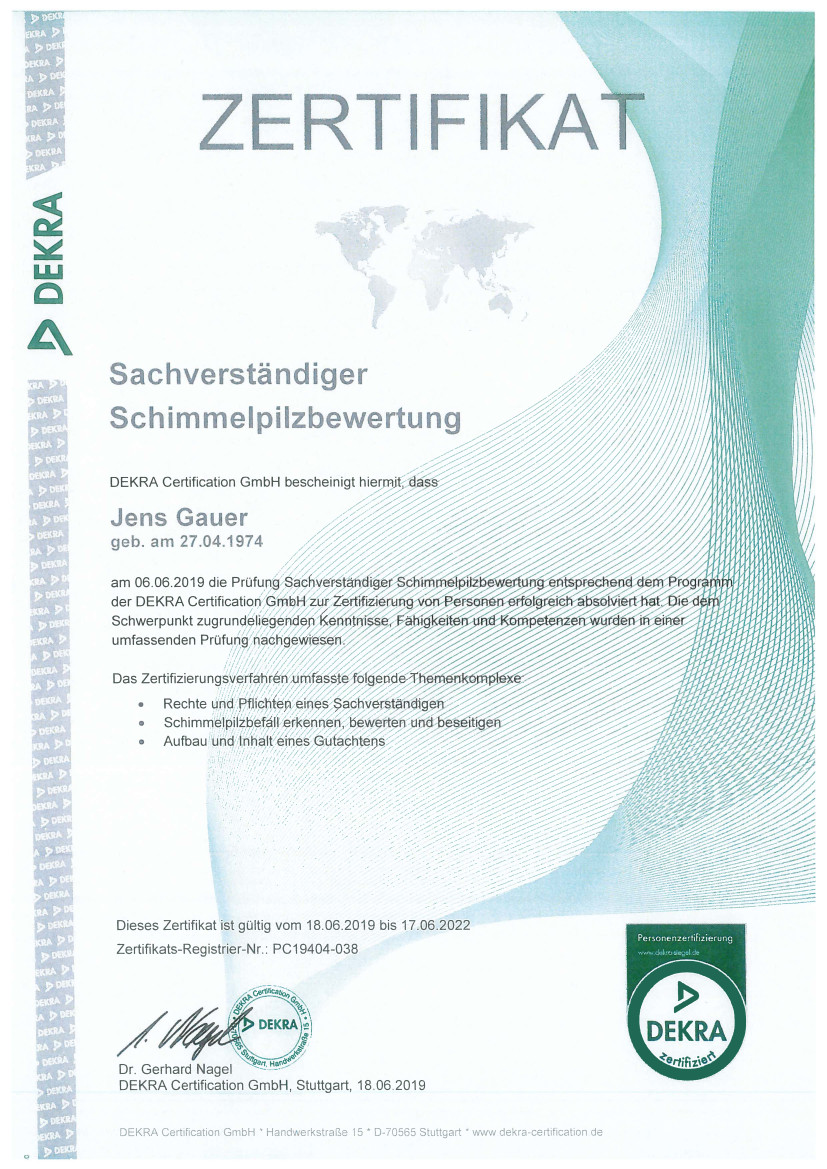 DEKRA Zertifikat Gauer